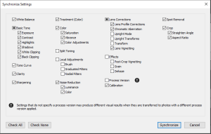 Sync Settings window